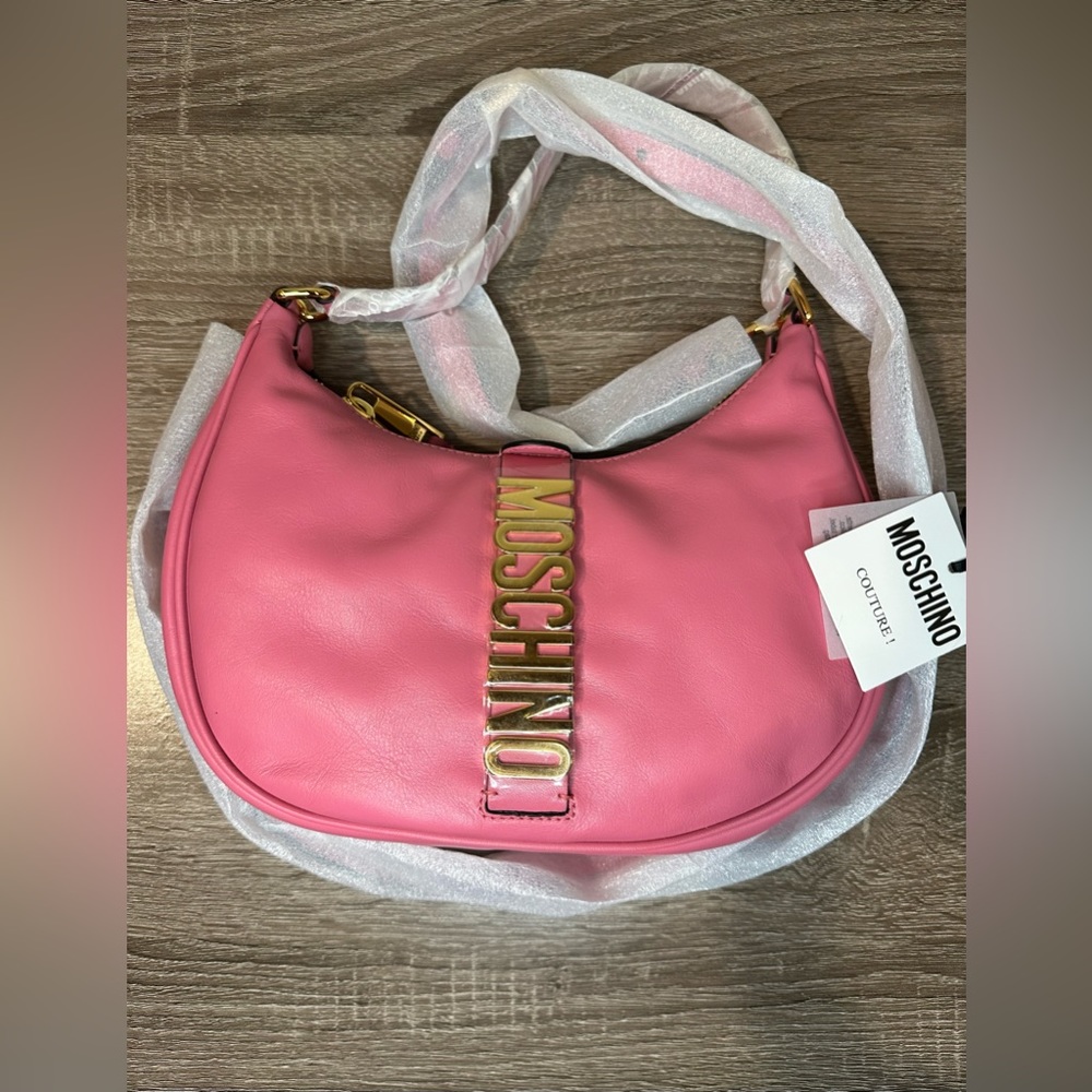 Moschino Logo Belt Leather Shoulder Bag